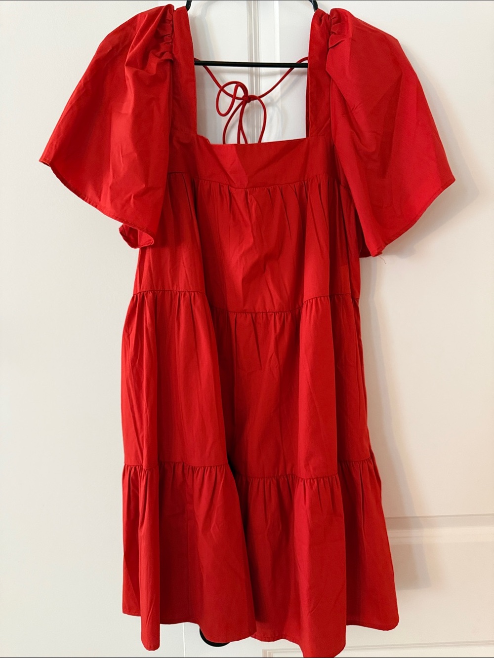 Abercrombie tomato Red Tiered Puff-Sleeve Dress